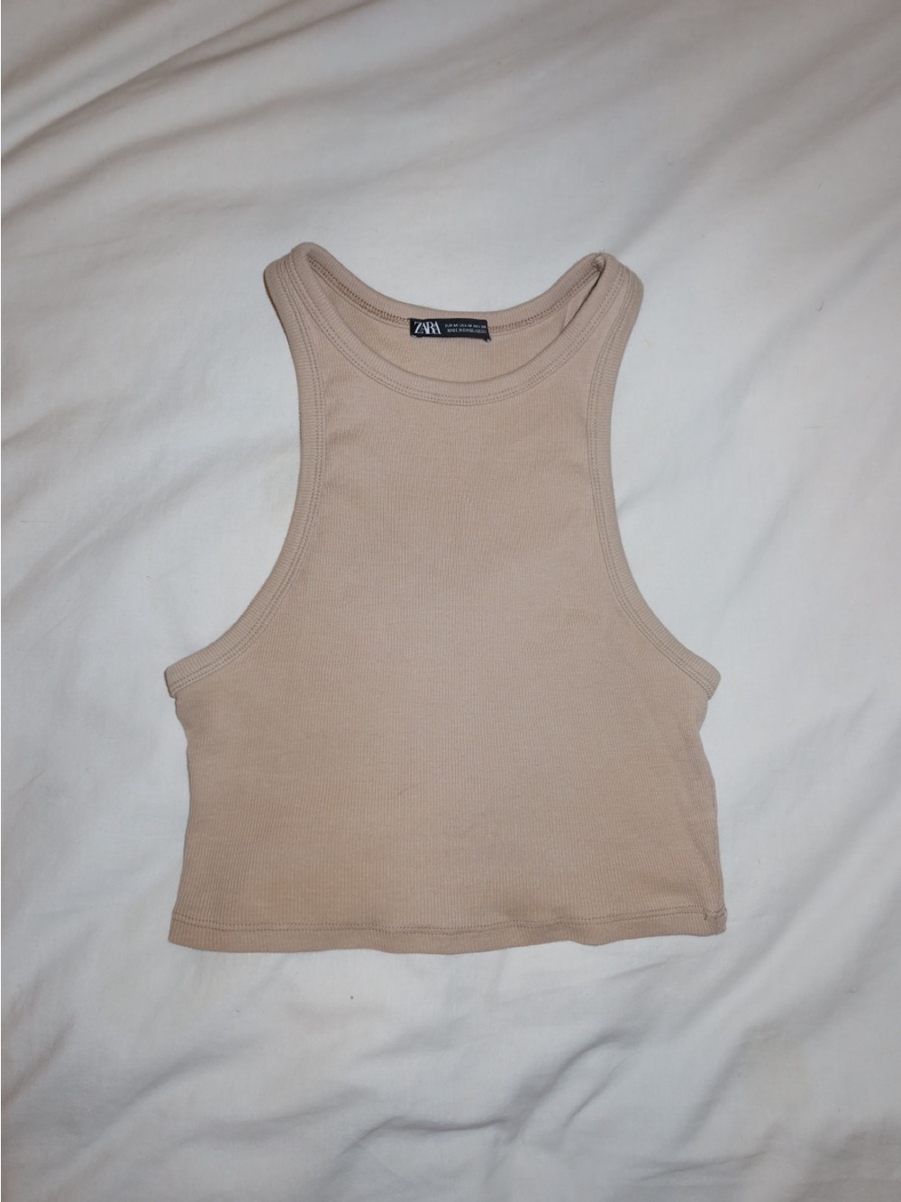 ZARA Neutral Ribbed Tank Top in Light Beige